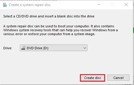 create a system repair disc