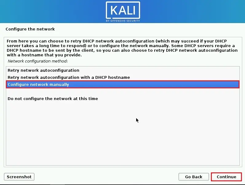 kali linux configure network