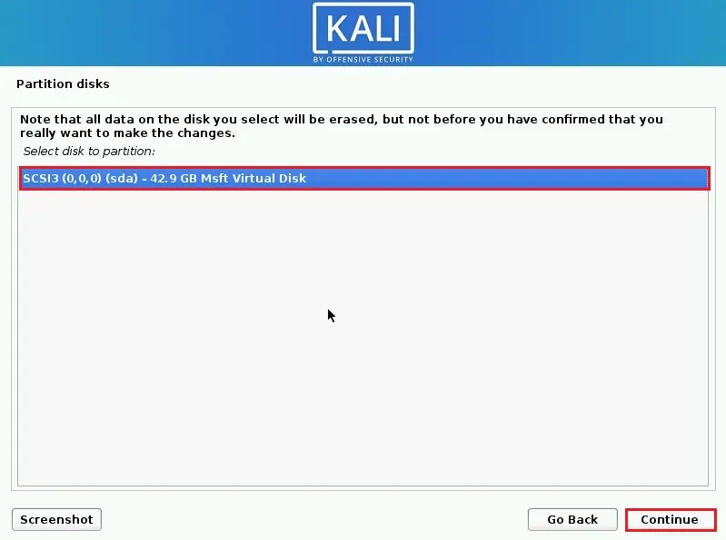 kali linux partition disks