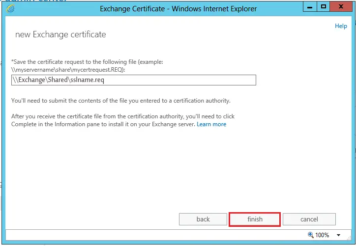 new exchange certificate save certificate