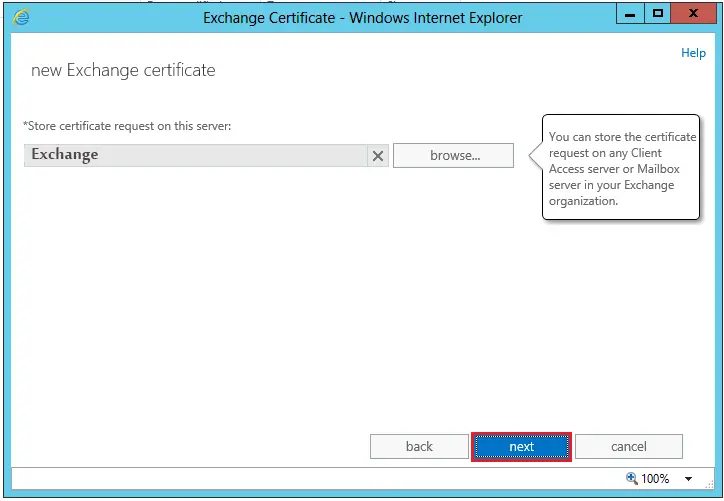 new exchange certificate store certificate