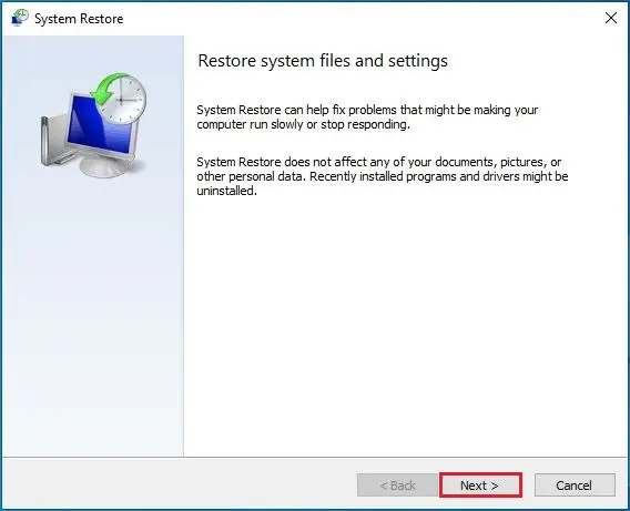 system restore wizard