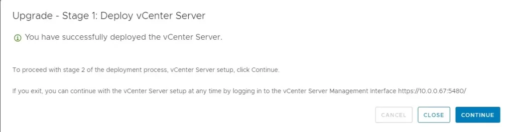 upgrade stage 1 deploy vcenter