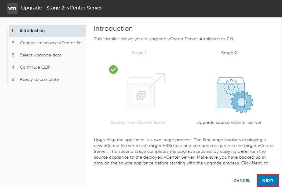 upgrade stage 2 vcenter server introduction