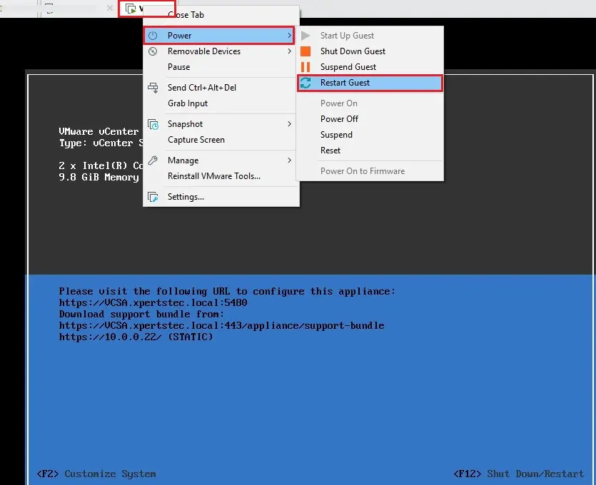 vcsa customize system