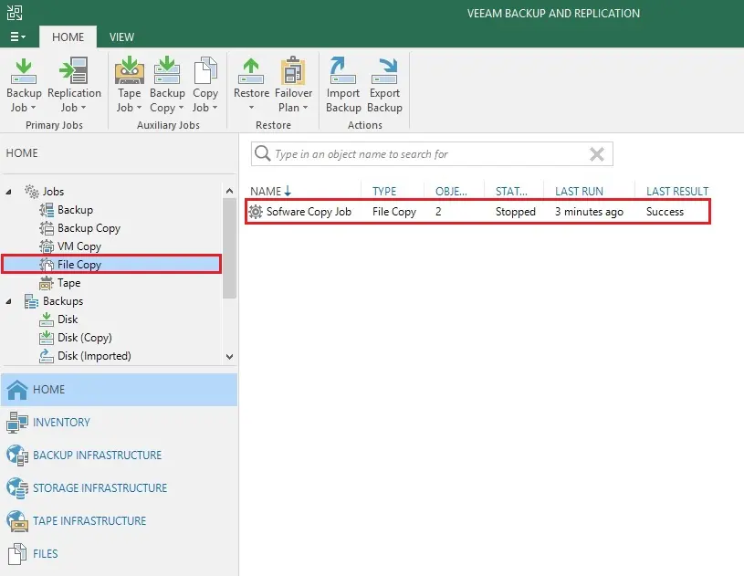 veeam console jobs