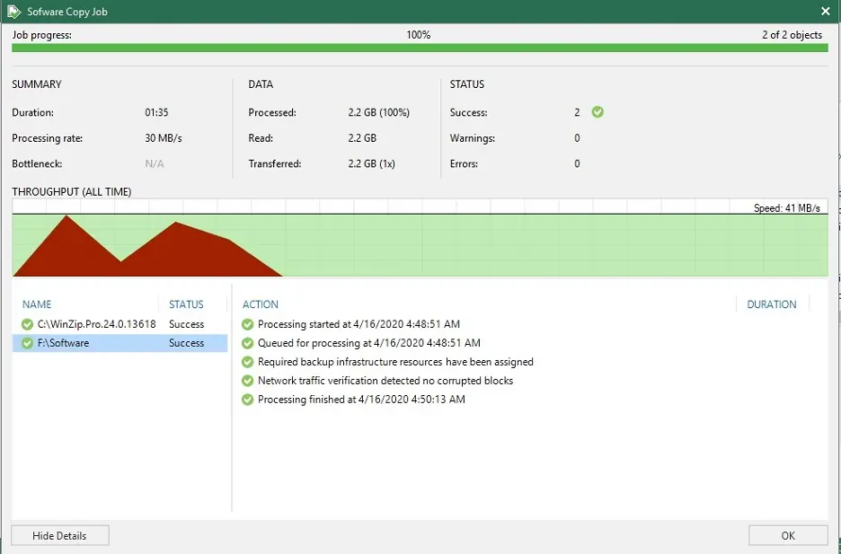 veeam file copy job progress