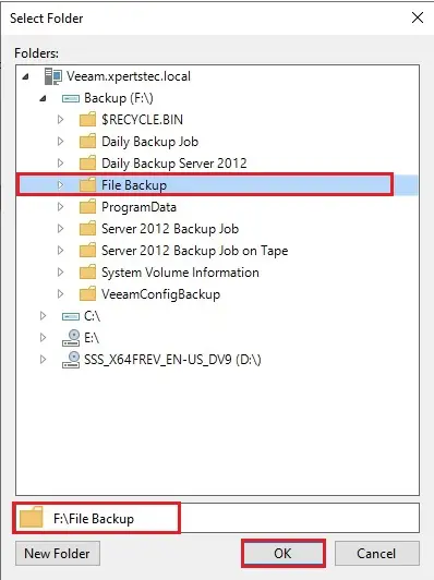 veeam file copy select destination