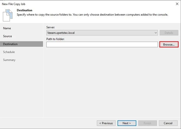 veeam new file copy destination