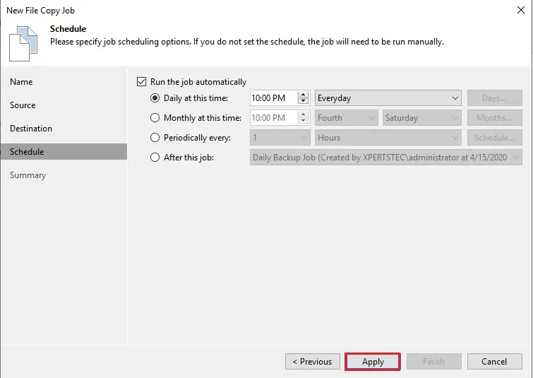 veeam new file copy schedule