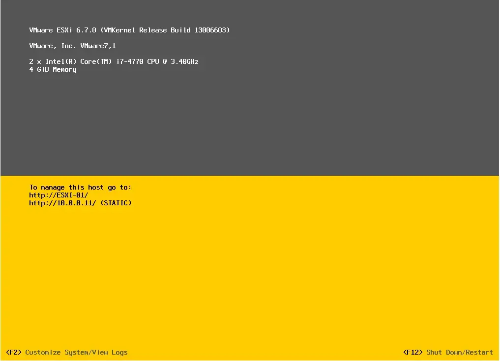 vmware esxi 6.7 screen