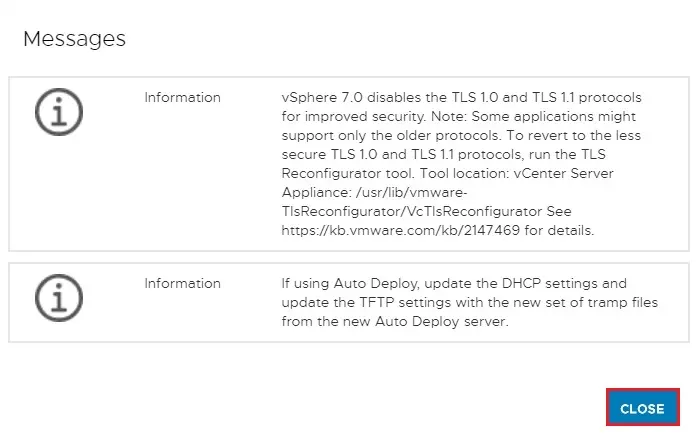 vsphere 7.0 disable the tls 1.0 message