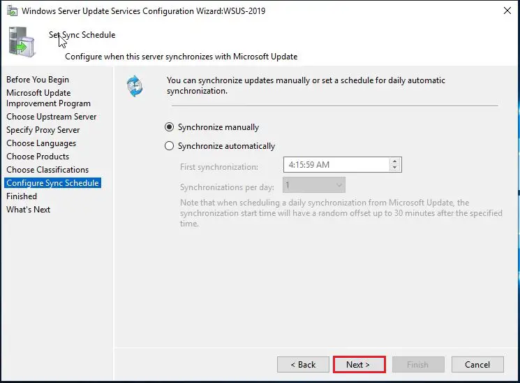 Configure WSUS Synchronization Schedule