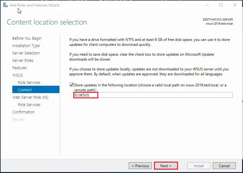 WSUS Content Location