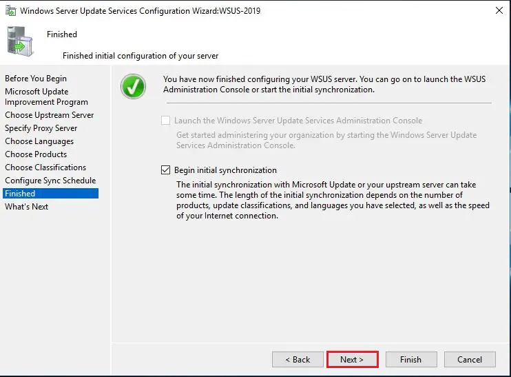 Begin WSUS Initial synchronization