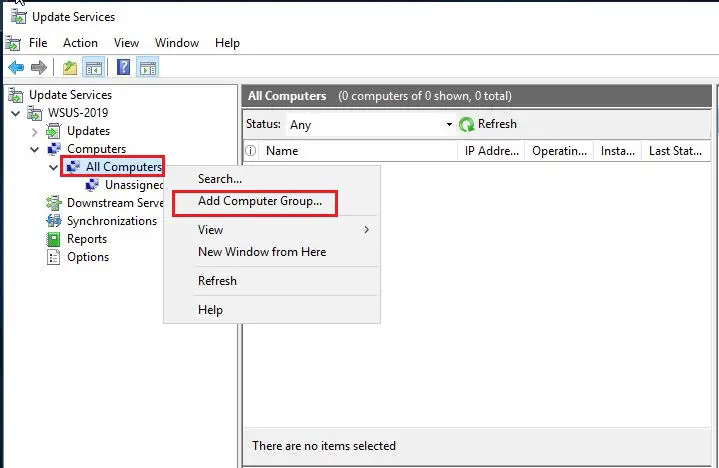 wsus add computer group