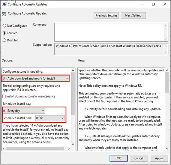 configure automatic updates