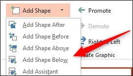 Add Shape Below option