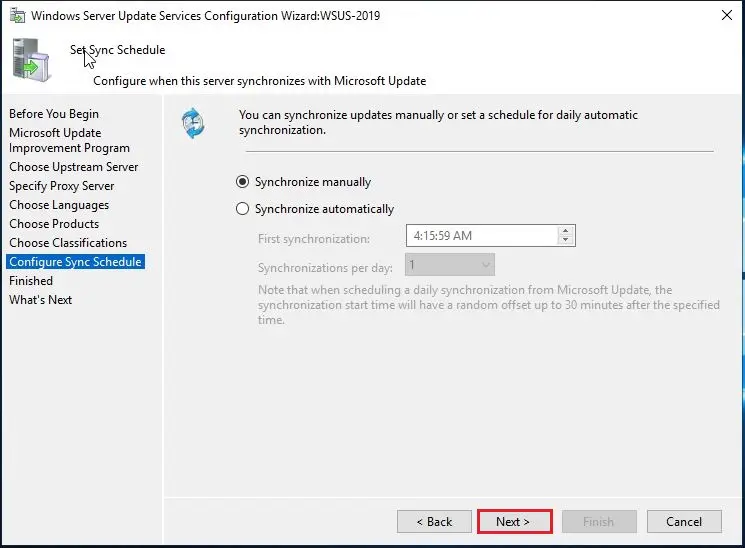 Configure WSUS Synchronization Schedule