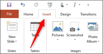 Insert tab in PowerPoint