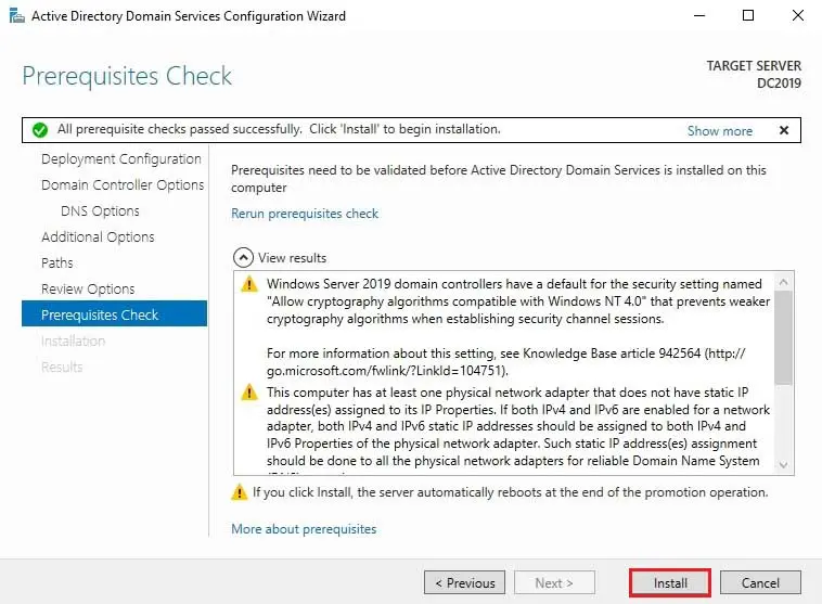 active directory prerequisites checks