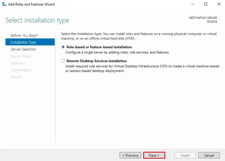 add role installation type