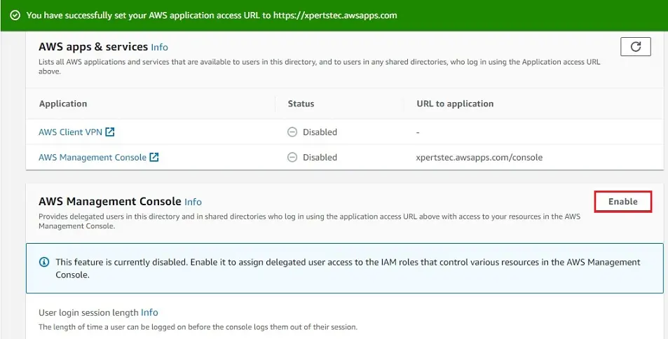 aws management console enable