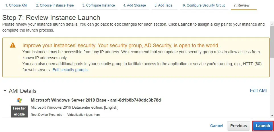 aws review instance launch