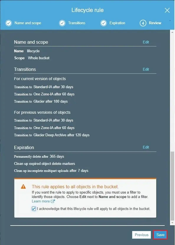 aws s3 lifecycle rule review