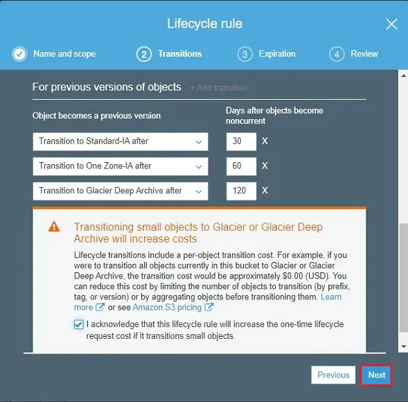 aws s3 lifecycle rule transition