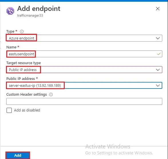 azure add endpoint wizard