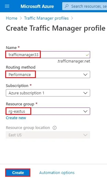 azure create traffic manager profile