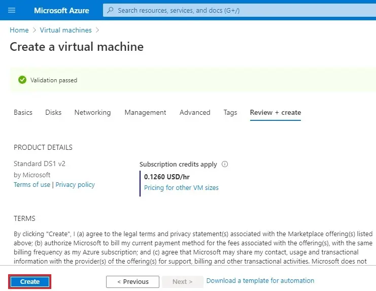 azure new vm create