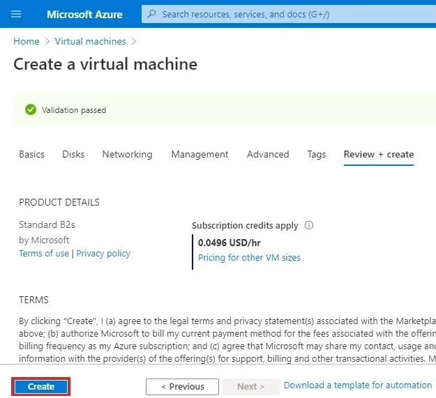 azure new vm create