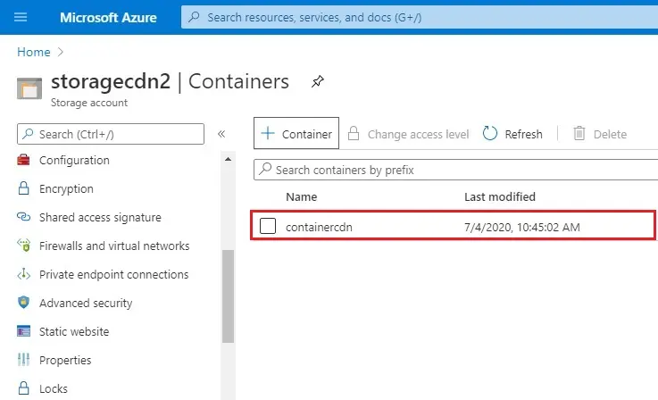 azure successfully created storage container