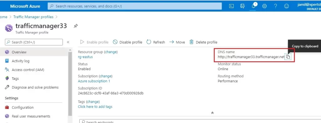 azure traffic manager profile overview