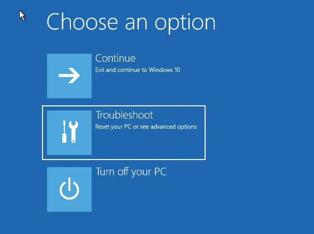 choose an option troubleshoot