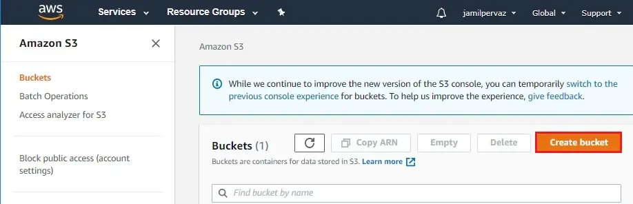 create amazon s3 bucket