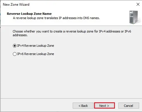 ipv4 reverse lookup zone