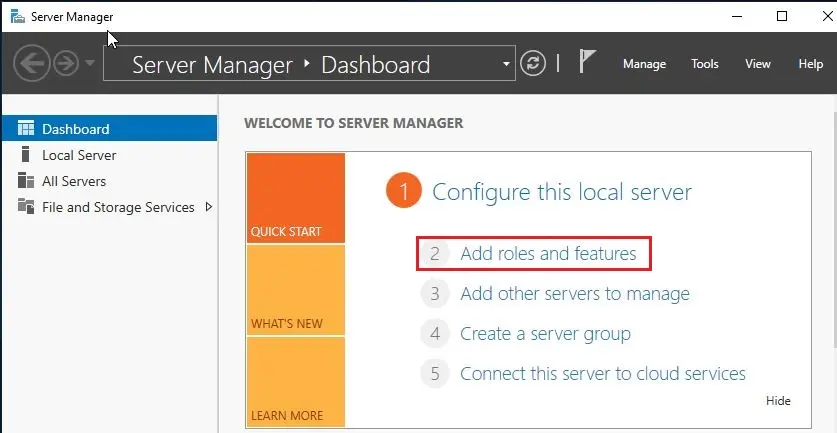 server manager dashboard