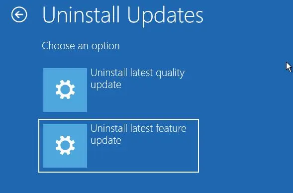 uninstalled latest feature updates