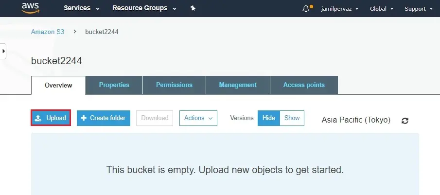 upload files s3 bucket