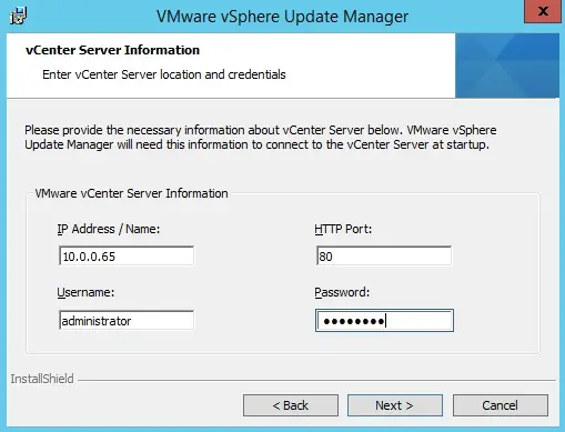 vcenter server information update manager