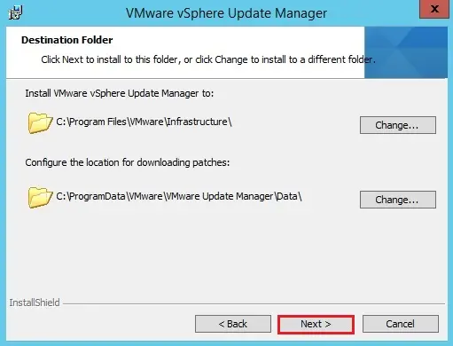 vcenter update manager destination folder