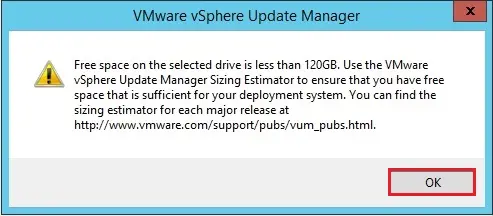 vcenter update manager free space