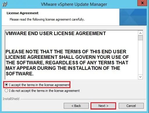 vcenter update manager license agreement