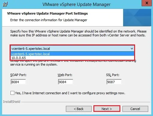 vcenter update manager ports