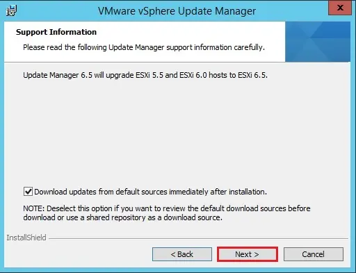 vcenter update manager support information