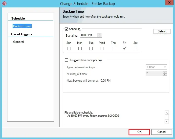 veritas backup change schedule