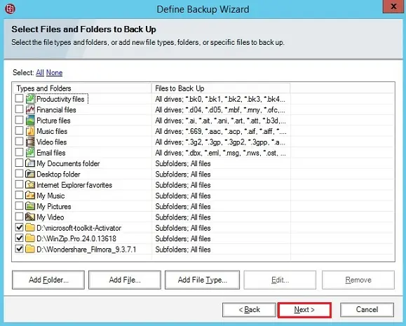 veritas recovery define backup wizard